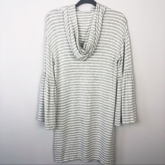 LOU & GREY | Flare Sleeve Hooded Striped Dress Gray White Women’s Size Small - Picture 6 of 7